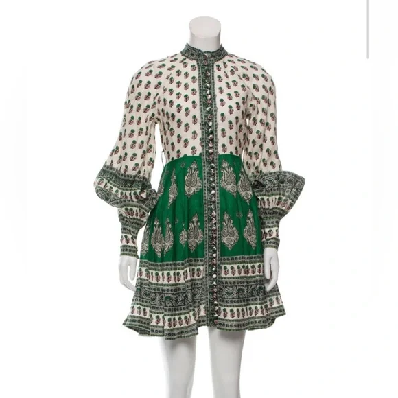 chinese dress ladies Zimmermann Puff Sleeve Midi Dress Juniper Brown Zebra Print Linen Size   Celebrity Owned